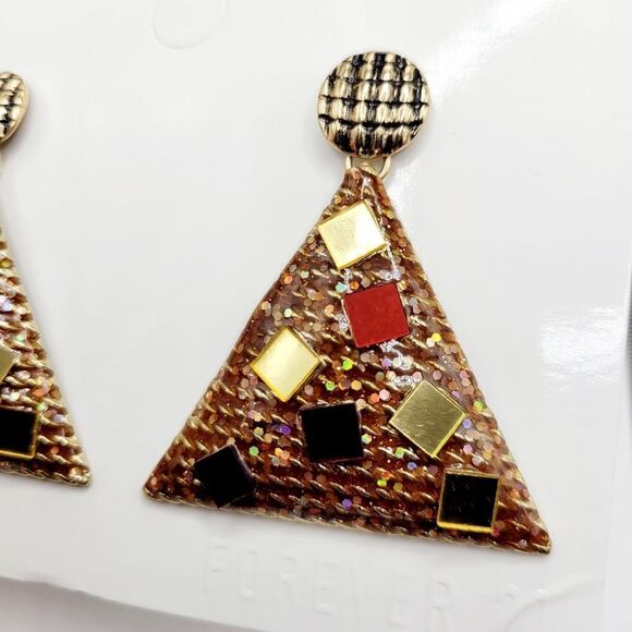 Brand New Forever 21 Triangle Brown Earrings - Picture 3 of 8